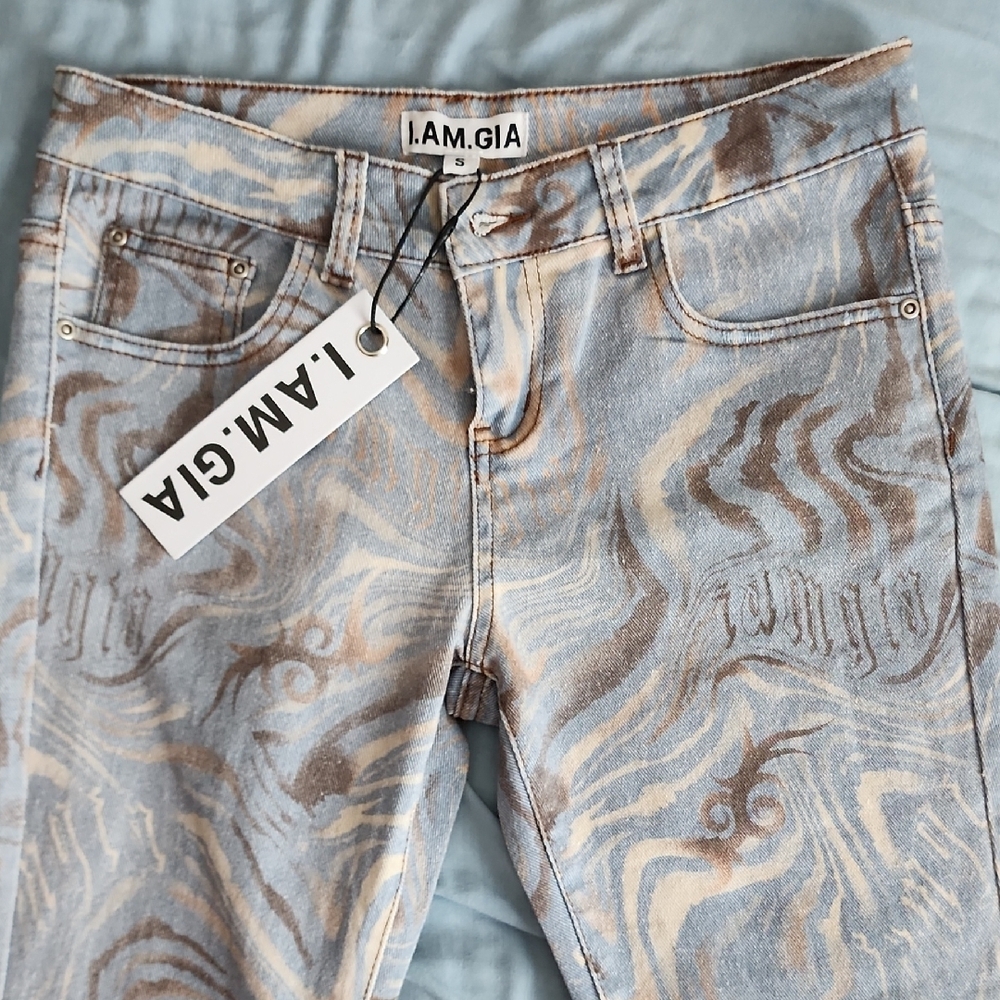 I.AM.GIA Women's Blue and Brown Patterned Jeans